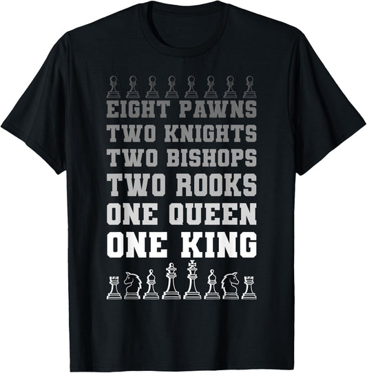 Chess Players Queen King Rook Pawns Horse Bishop Boardgame T-Shirt - T-Shirt | Black