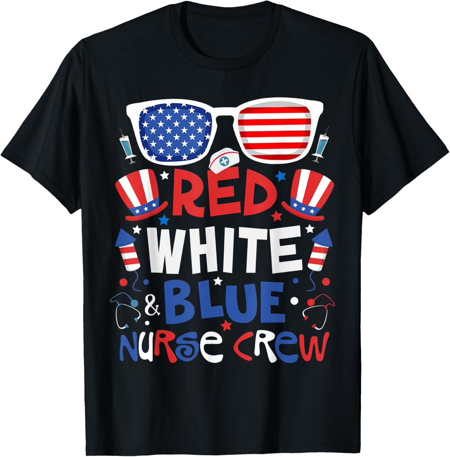 4th Of July Nurse Crew Scrub Tops Patriotic Nurses Matching Kids Men T-Shirt - T-Shirt | Black