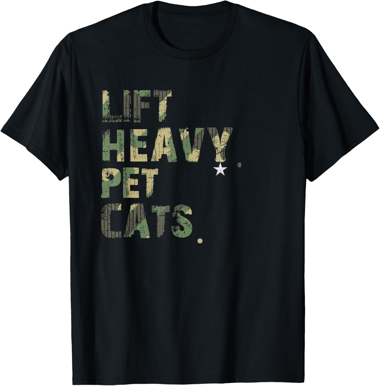 Lift Heavy Pet Cats American Flag Military Weightlifters T-Shirt - T-Shirt | Black