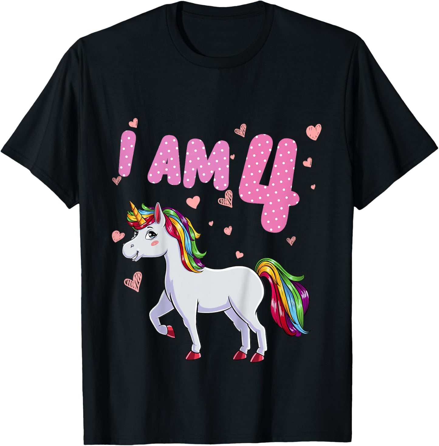 Unicorn Girl 4th Birthday 4 Years Old Girls Unicorn Birthday T-Shirt - T-Shirt | Black