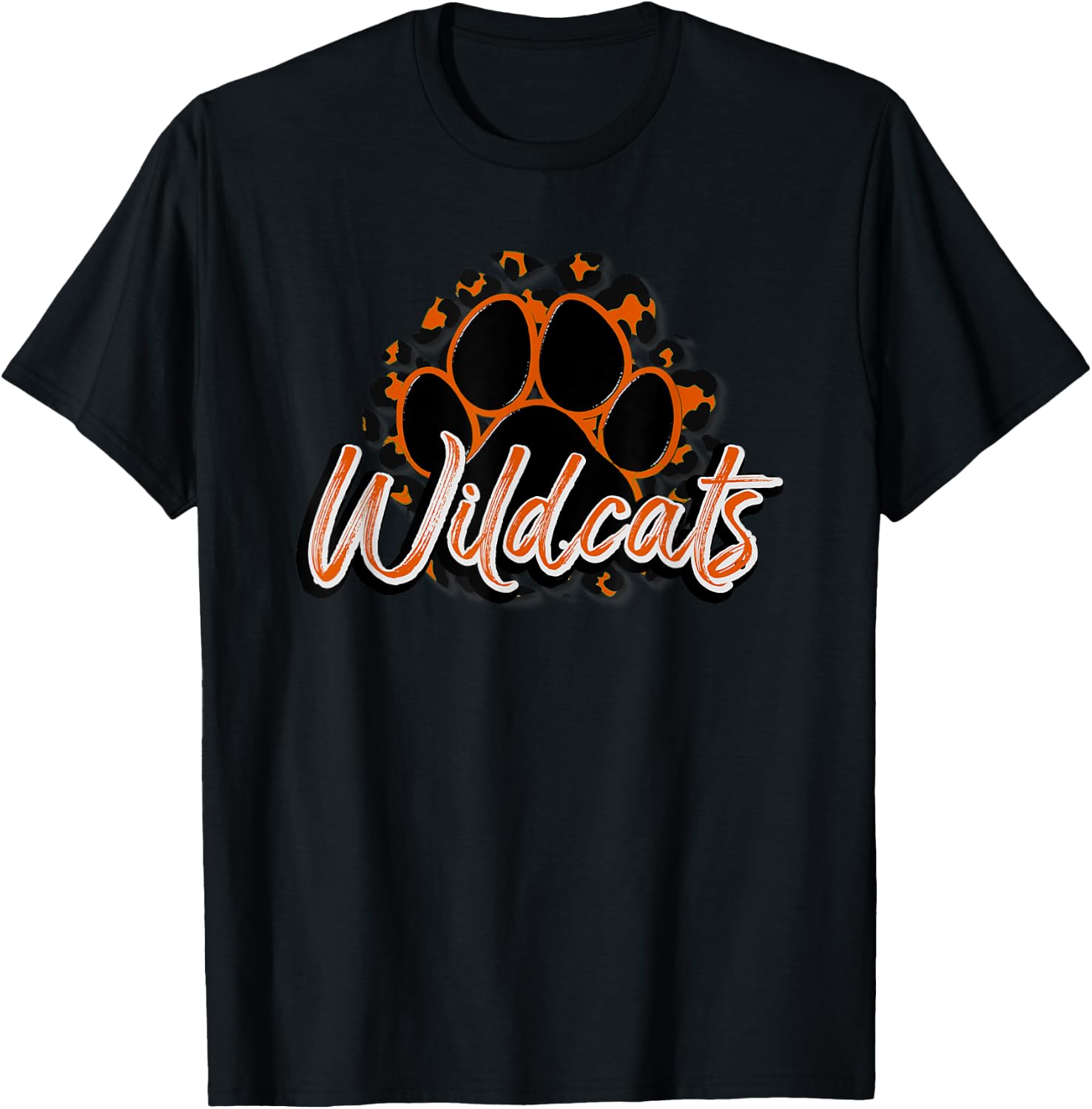 Wildcats Orange Black Cheetah School Sports Fan Team Spirit T-Shirt - T-Shirt | Black