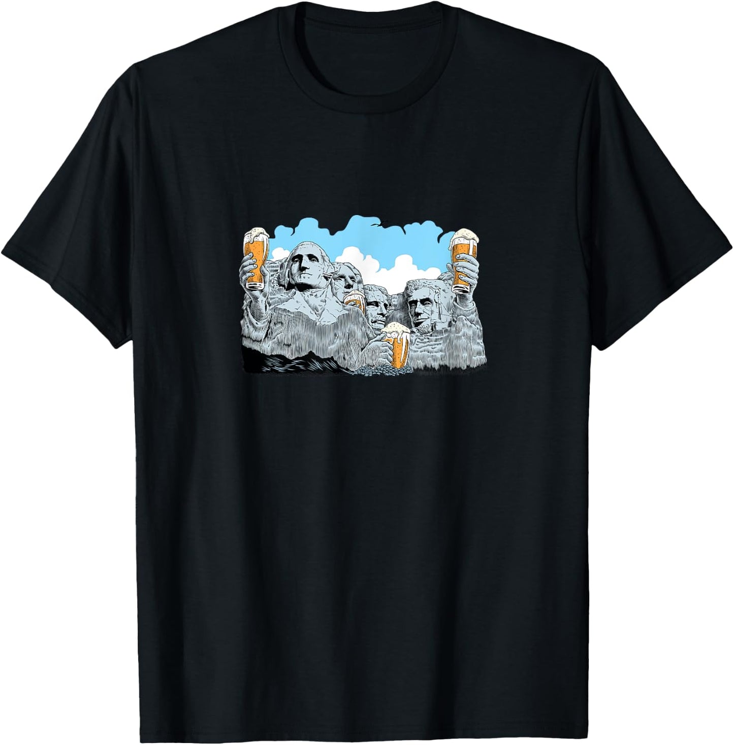 Mt Rushmore Presidents Beer Cheers T-Shirt - T-Shirt | Black