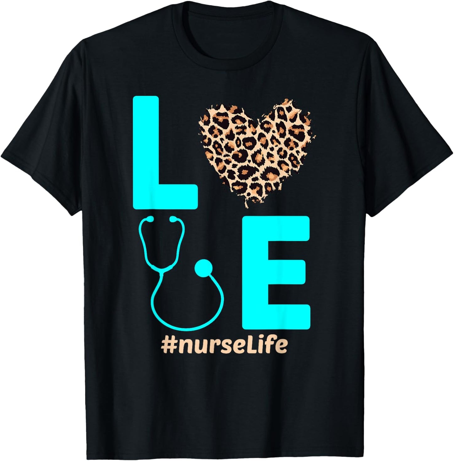 Nurse Life RN LPN CNA School Cheetah Heart Leopard Hopeful T-Shirt - T-Shirt | Black