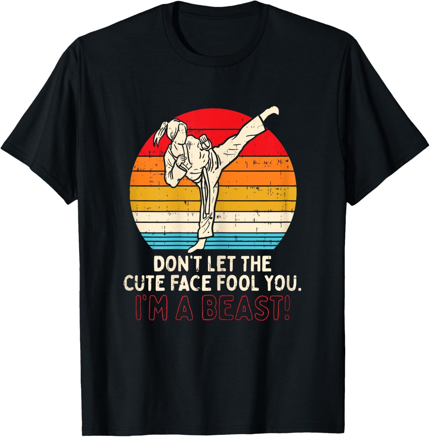 BoredKoalas Dont Let Cute Face Fool You Girl Taekwondo Kick Karate Gift T-Shirt - T-Shirt | Black
