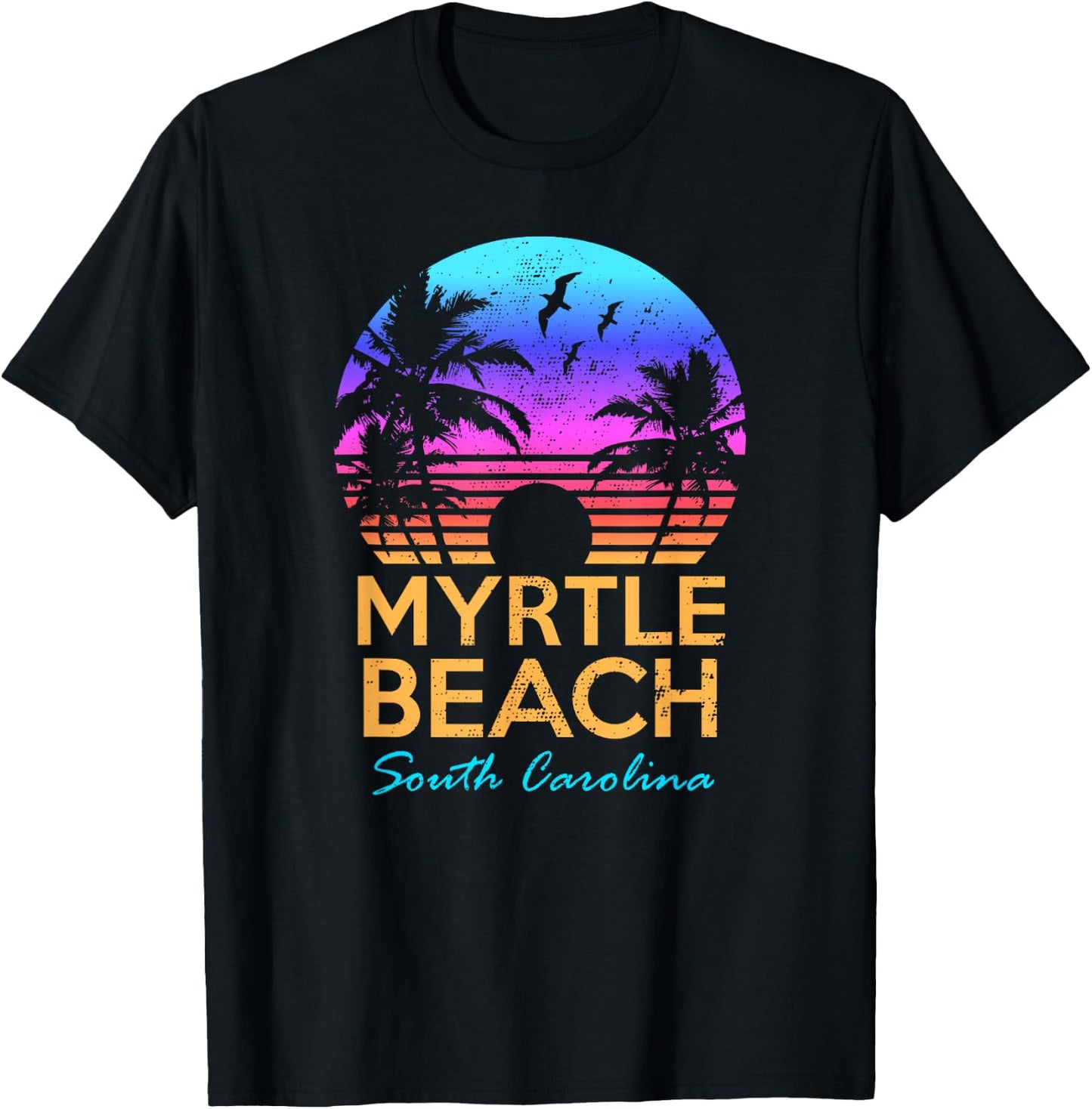 Myrtle Beach South Carolina Vacation Vintage Sunset Graphic T-Shirt - T-Shirt | Black
