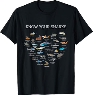 Shark Faces Types Of Sharks Gift Marine Biology Ocean Shark T-Shirt - T-Shirt | Black