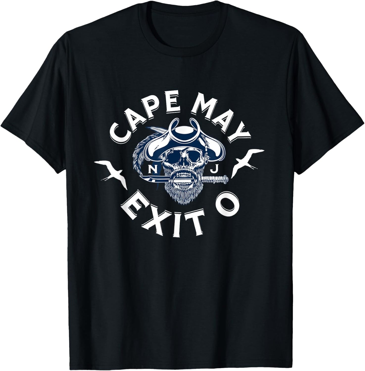 Cape May Exit 0 Pirate Face For New Jersey Beach Vacation T-Shirt - T-Shirt | Black