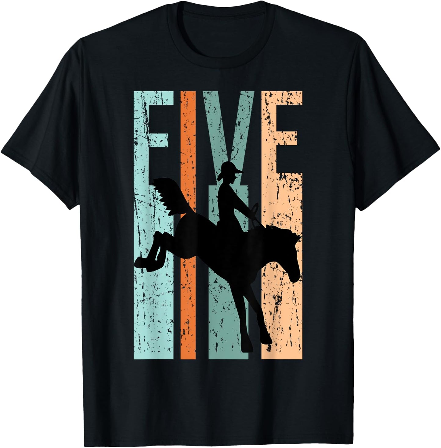 5th Birthday Kids Retro Rodeo Horse Lovers Cowboys Rider T-Shirt - T-Shirt | Black