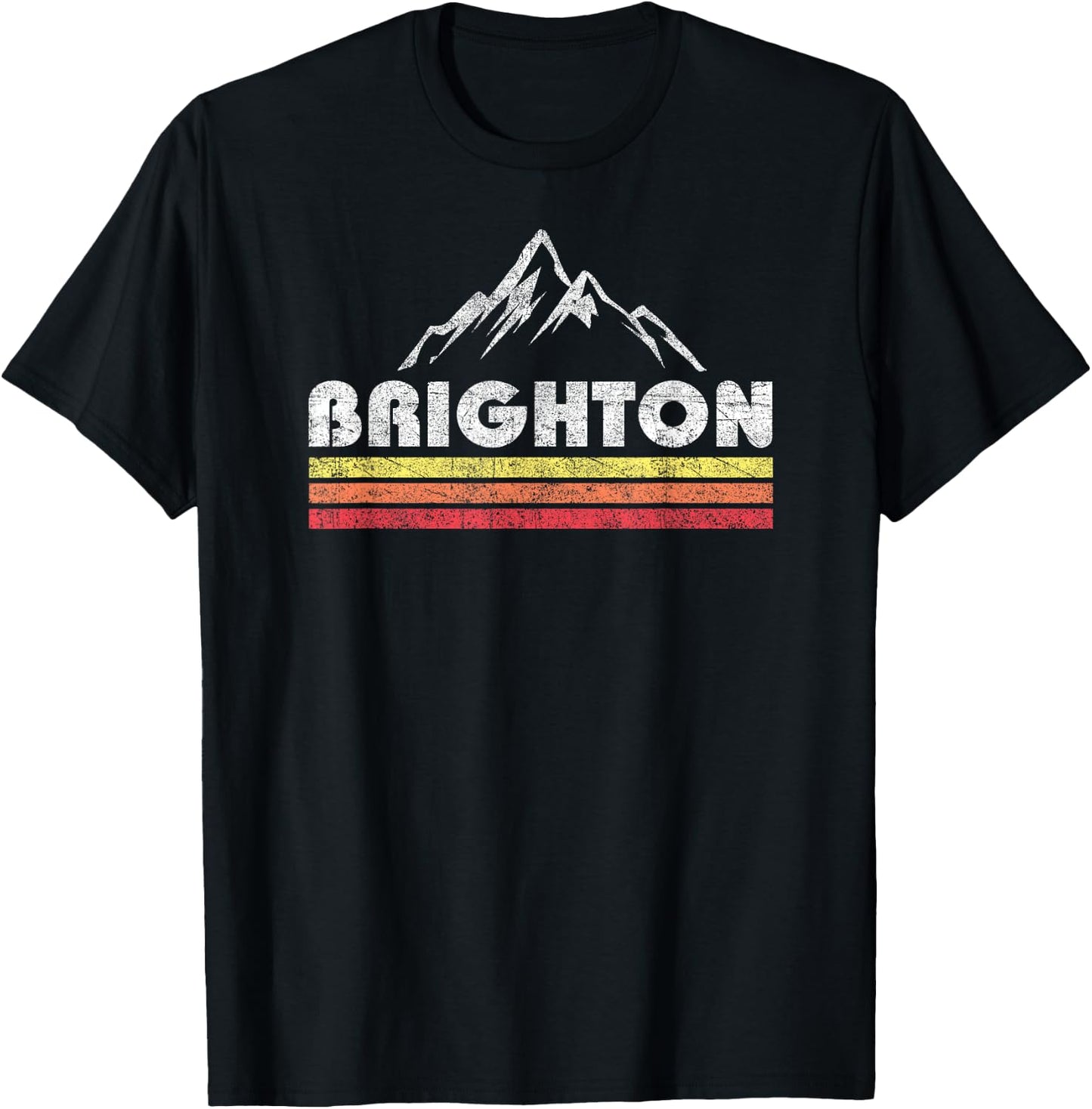 Vintage Retro Brighton Utah Mountain Faded Lines Ski T-Shirt - T-Shirt | Black