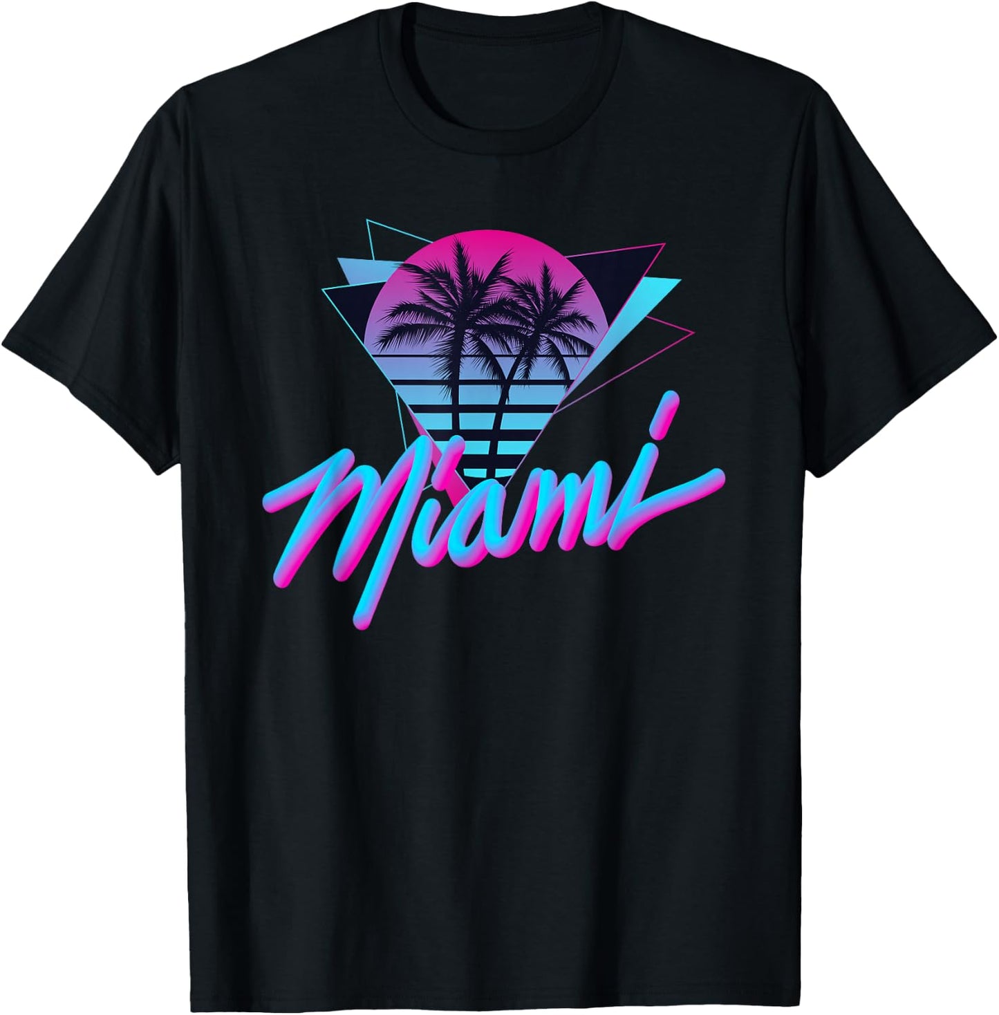 Miami - Palm Trees - Vaperwave Synthwave 80s Style Retro T-Shirt - T-Shirt | Black