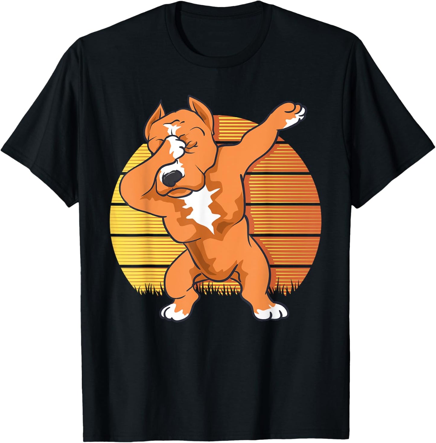 Vintage Sunset Funny Pitbull Dabbing Pitbull Fans Dog Men Women Kids T-Shirt - T-Shirt | Black