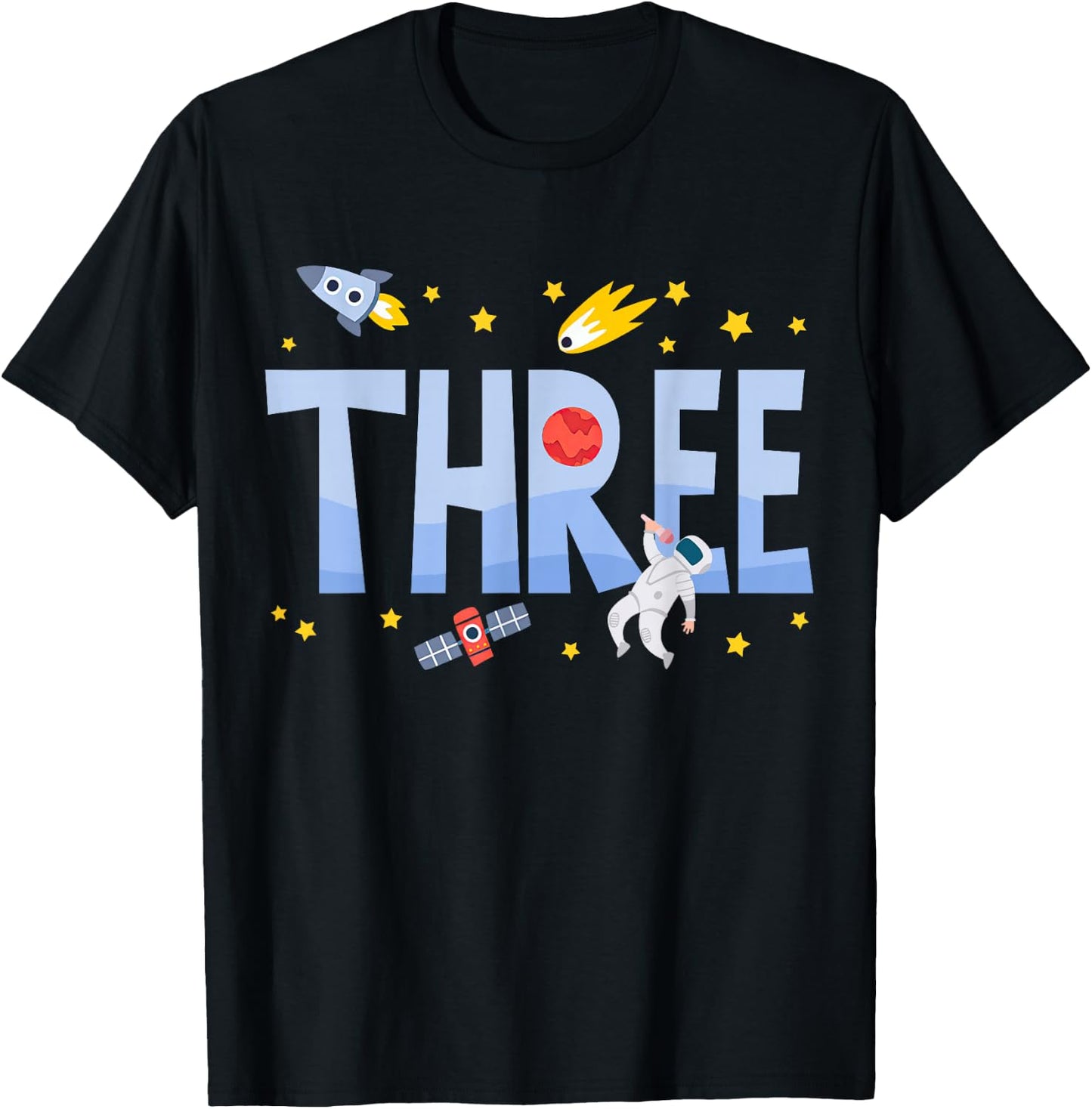 Three Birthday Boys Kids Astronaut 3rd Bday Party 3 Year Old T-Shirt - T-Shirt | Black