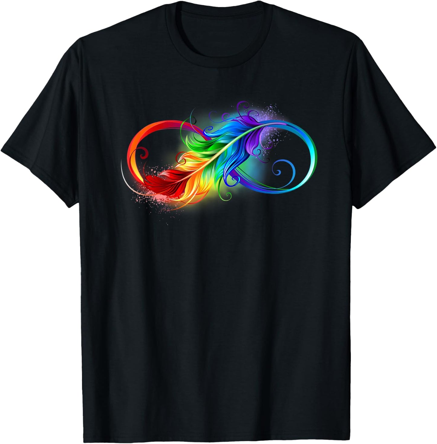 Rainbow Colorful Feather Infinity Symbol Sign T-Shirt - T-Shirt | Black