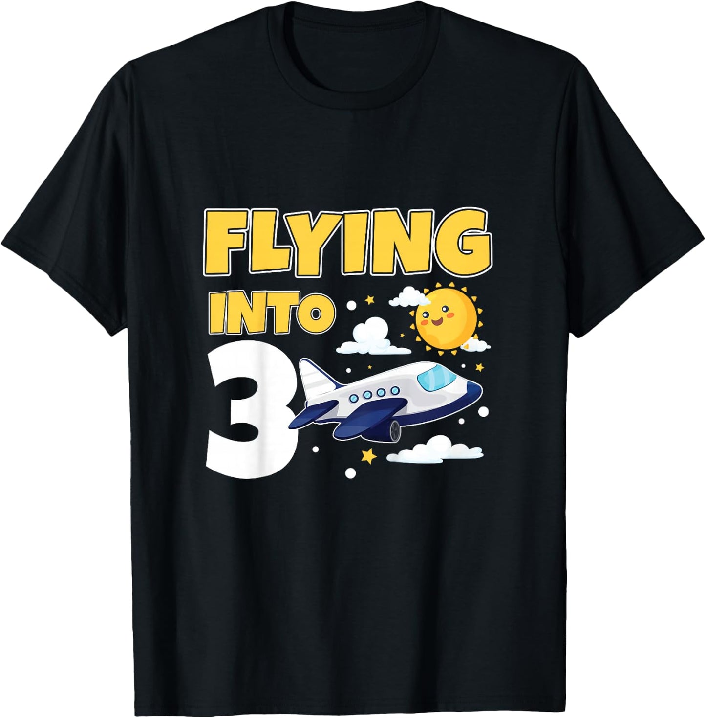 Flying Into 3 Airplane Pilot 3 Year Old 3rd Birthday T-Shirt - T-Shirt | Black