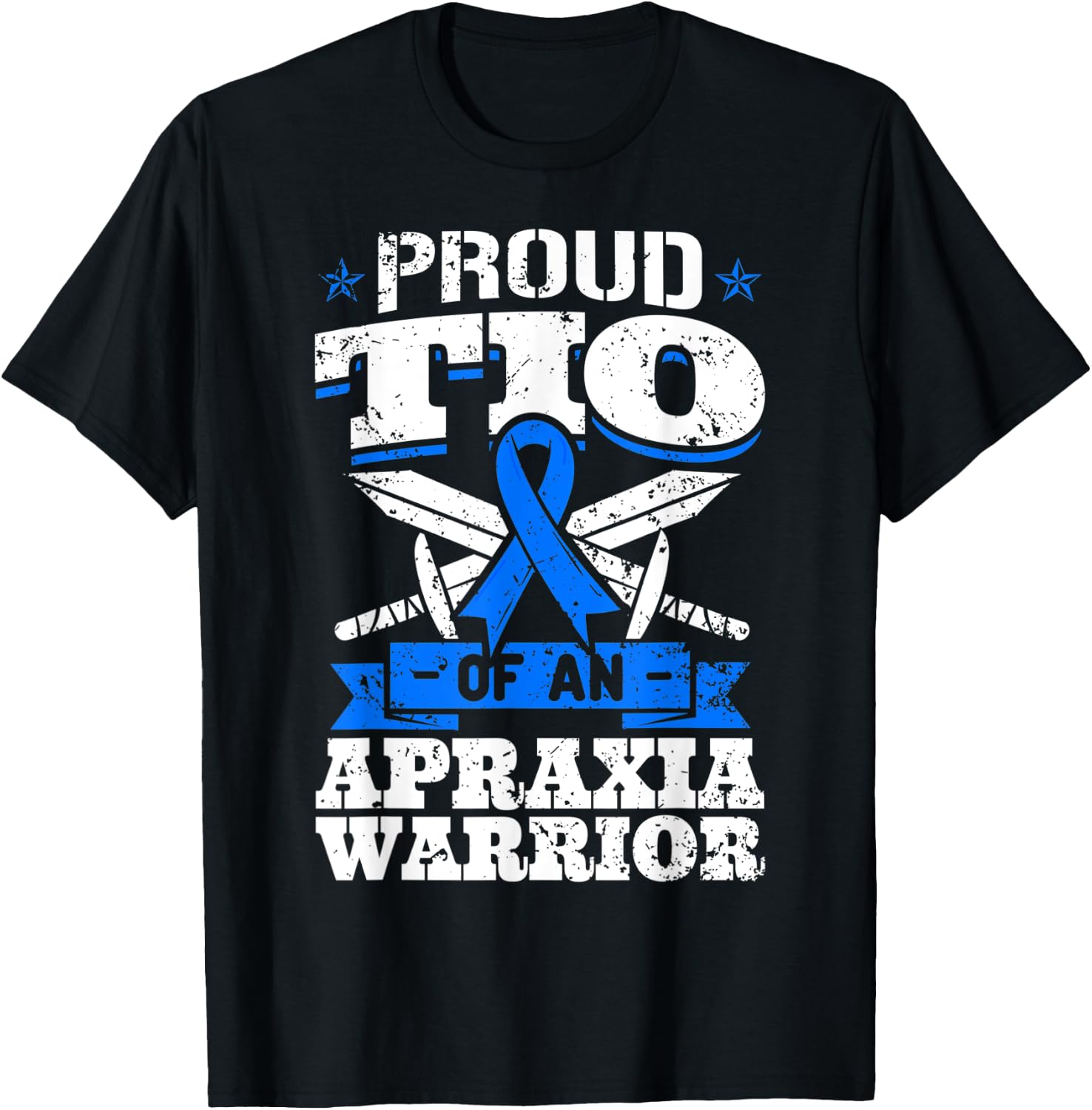 Proud Tio Of An Apraxia Warrior Blue Awareness Ribbon Uncle T-Shirt - T-Shirt | Black