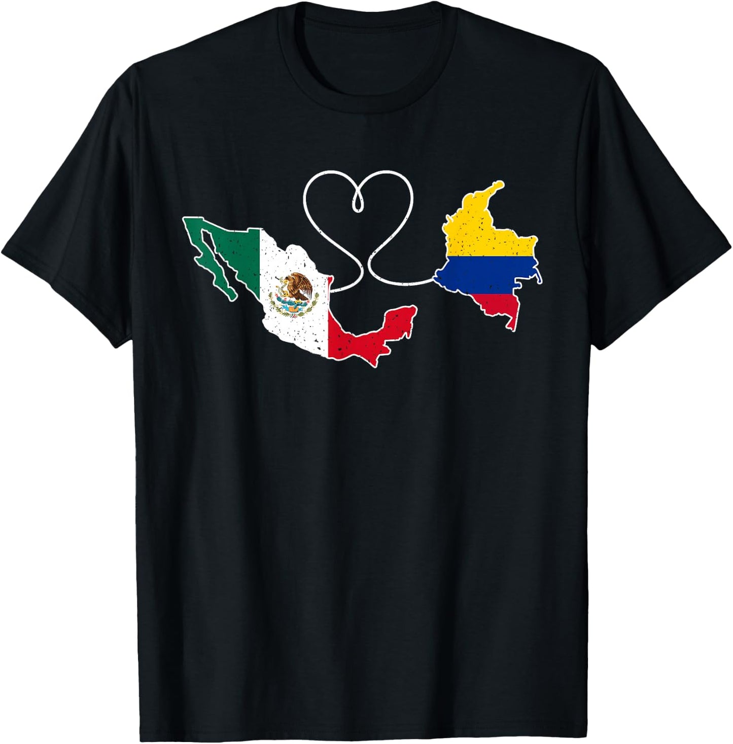 Half Colombian Half Mexican Map Mexico Colombia Flag Pride T-Shirt - T-Shirt | Black