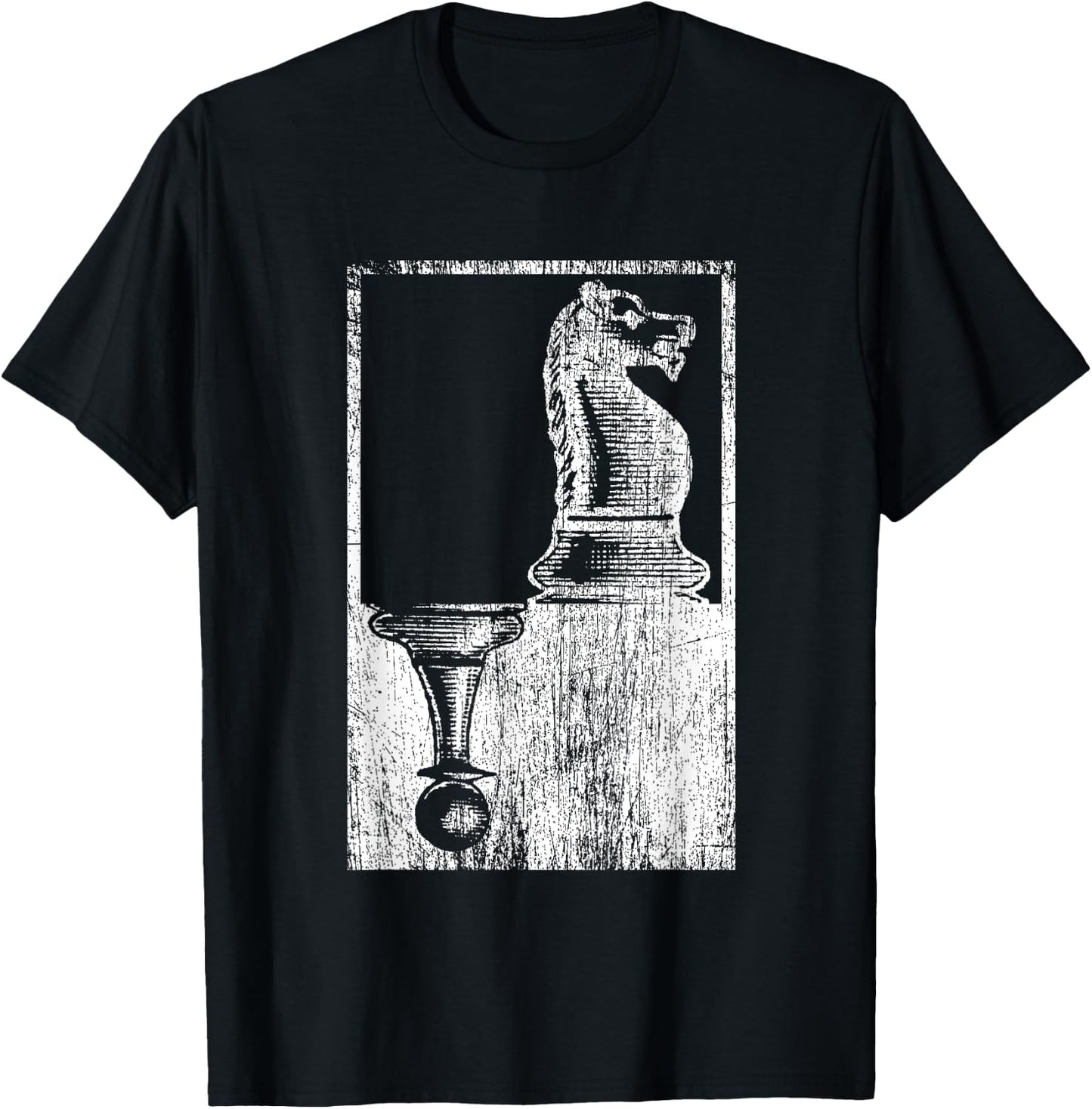 Vintage Pawn And Knight Shadow Chess T-Shirt - T-Shirt | Black