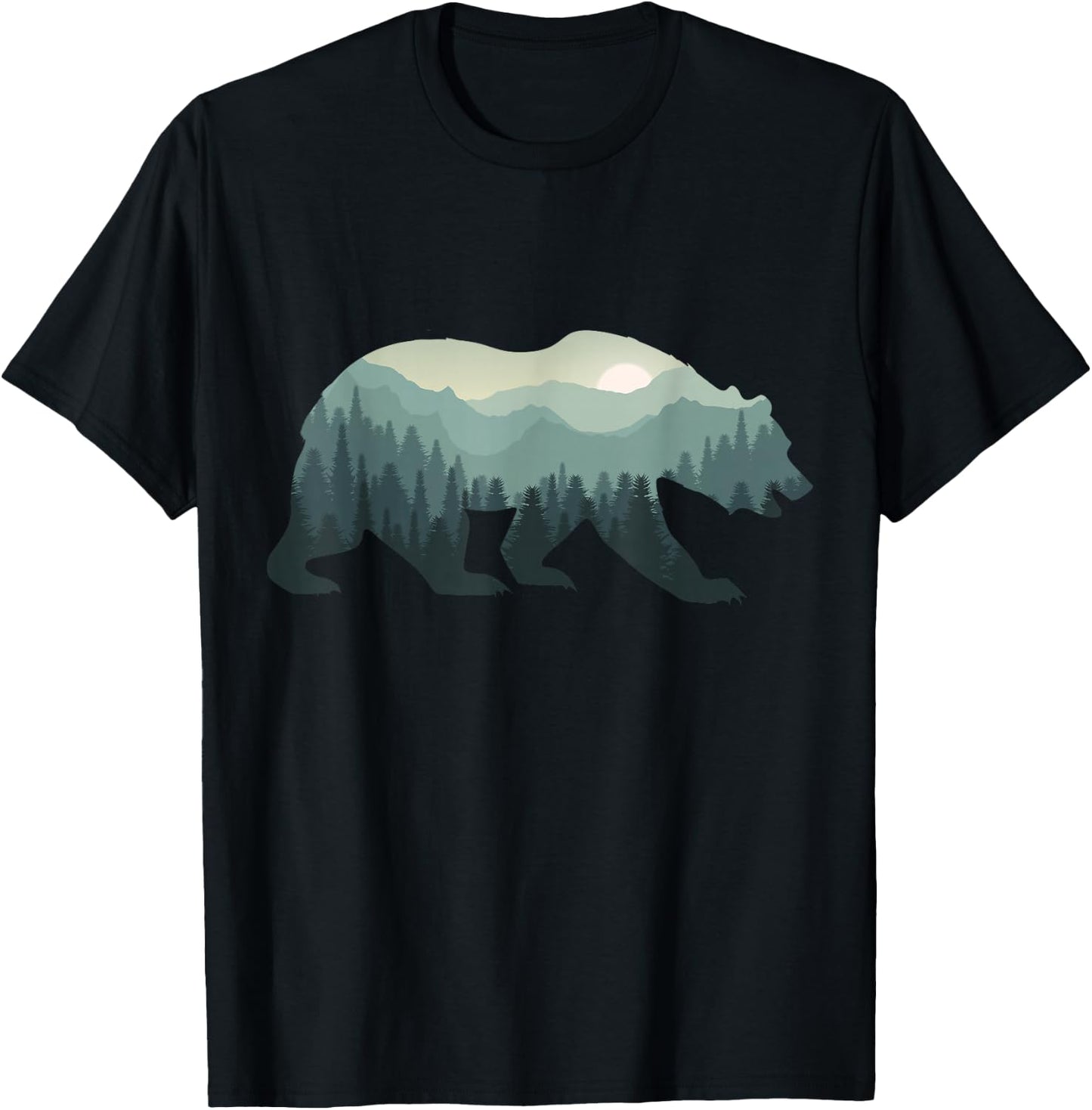 Misty Forest Bear Silhouette Wildlife Nature Lover T-Shirt - T-Shirt | Black