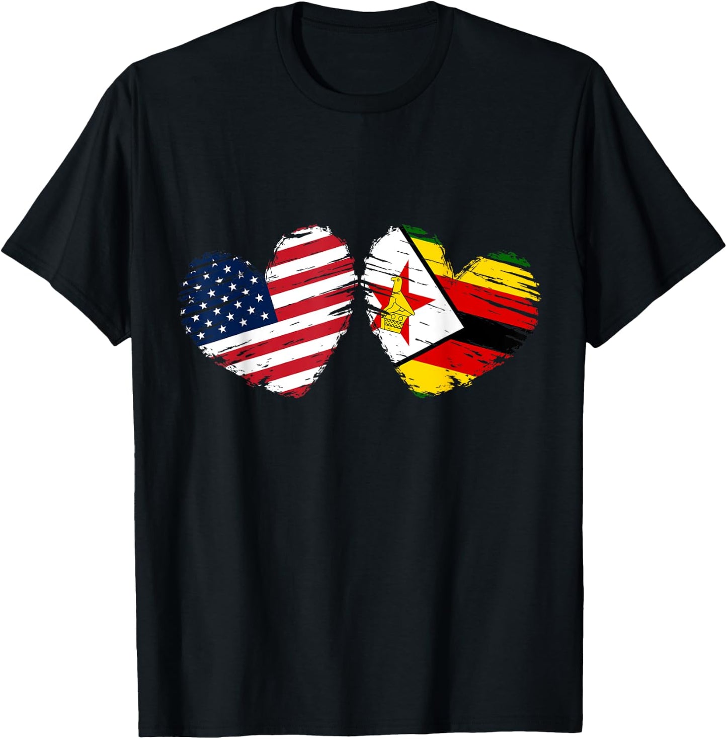 USA Zimbabwe Flag Heart Valentines Day Zimbabwean American T-Shirt - T-Shirt | Black