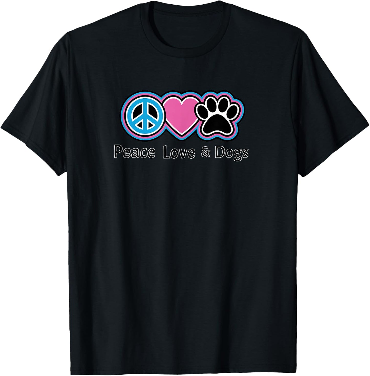 Peace Love & Dogs peace sign heart paw print dog lover T-Shirt - T-Shirt | Black