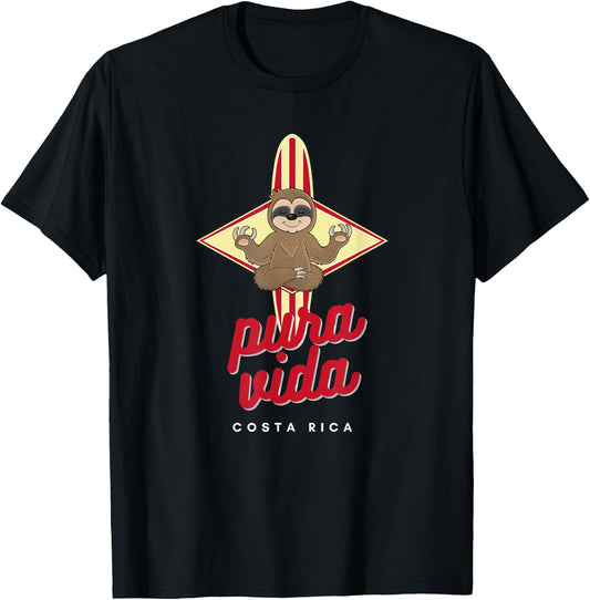 Costa Rica Meditating Sloth Pura Vida Motto T-Shirt - T-Shirt | Black