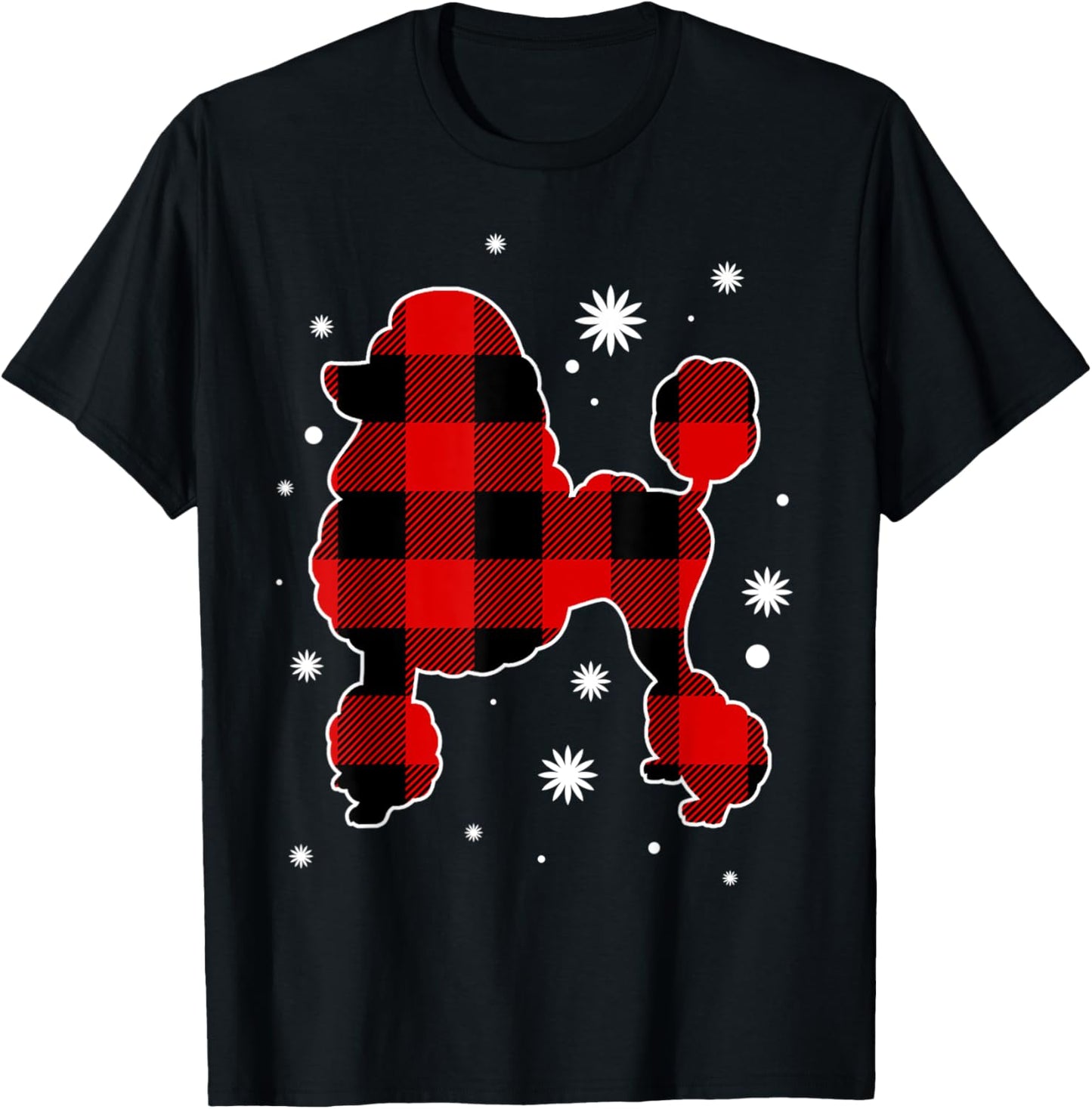 Poodle Christmas Pajama Dog Buffalo Plaid Xmas Women Kids T-Shirt - T-Shirt | Black