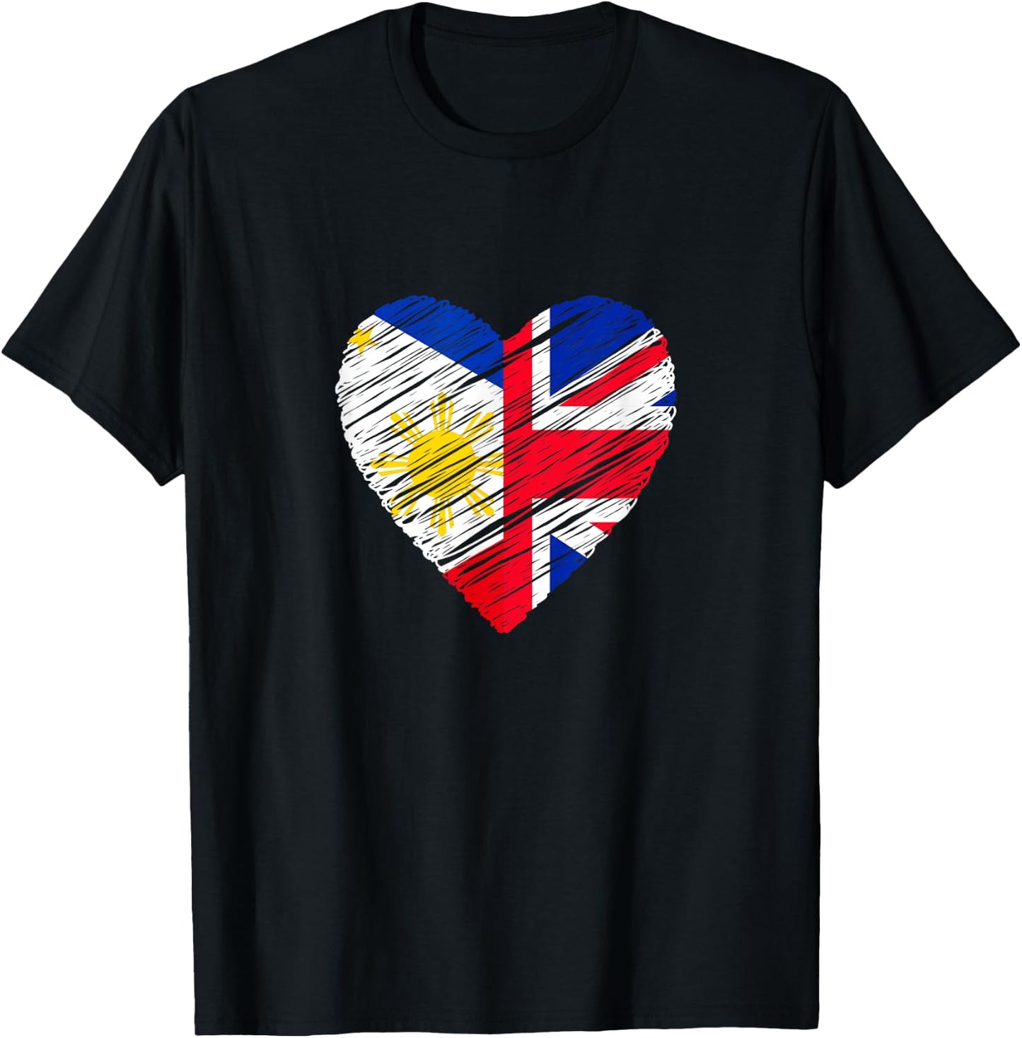 Philippines Great Britain Heart UK Flag Filipino Flag Heart T-Shirt - T-Shirt | Black