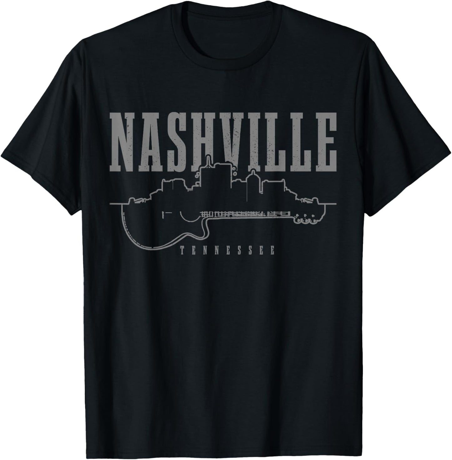 Nashville Tennessee Country Music City Skyline Guitar T-Shirt - T-Shirt | Black