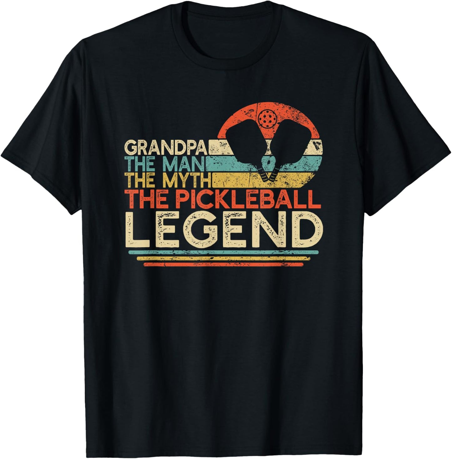 Vintage Pickleball Grandpa The Man The Myth The Legend T-Shirt - T-Shirt | Black