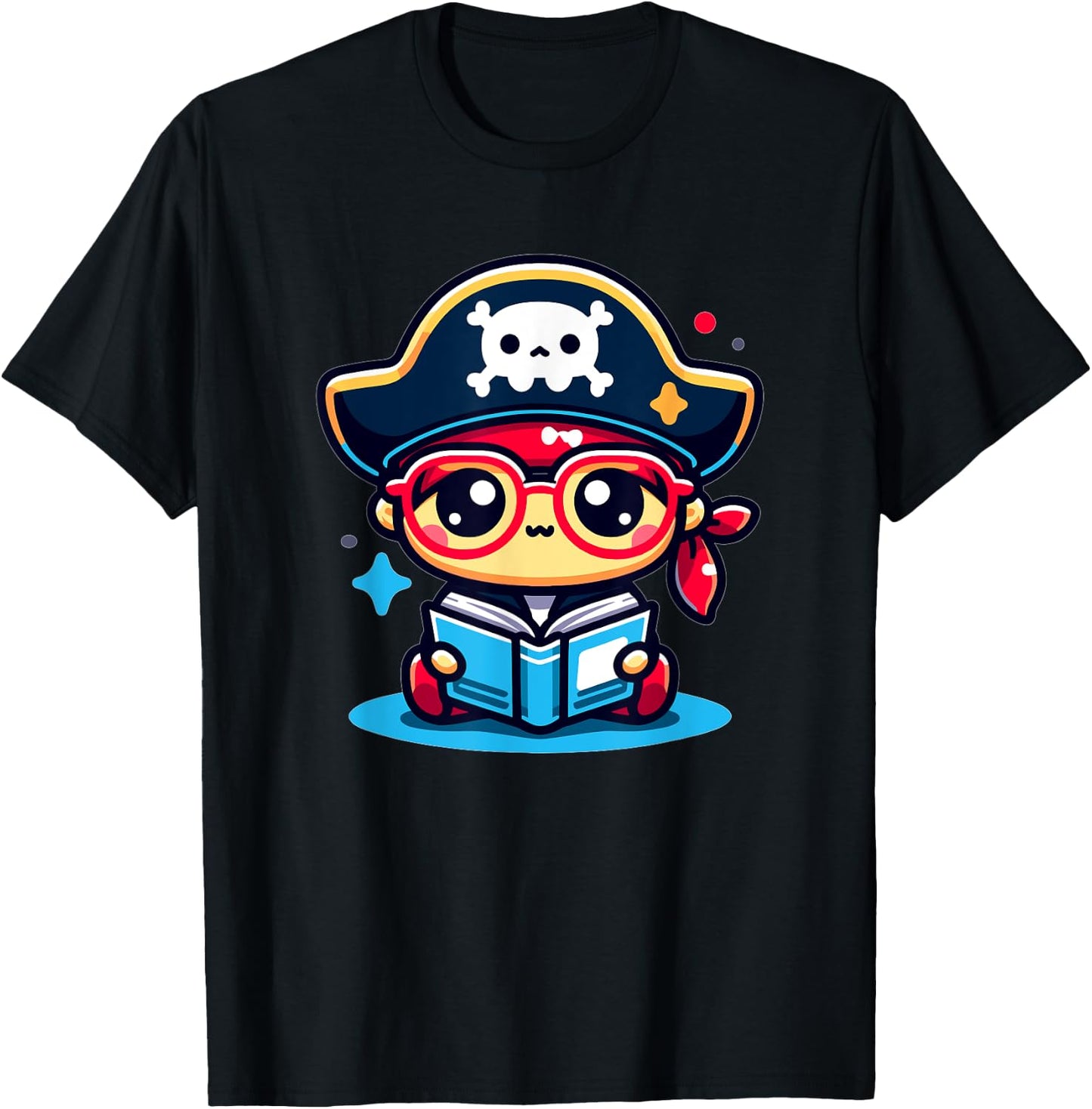 Adorable Book Lover Pirate With Reading Glasses Cute T-Shirt - T-Shirt | Black