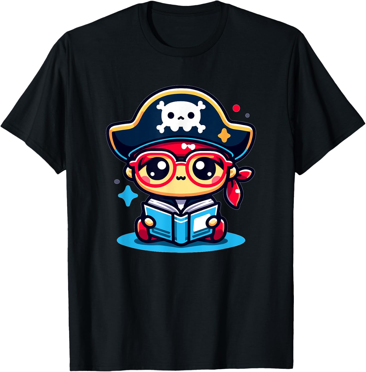 Adorable Book Lover Pirate With Reading Glasses Cute T-Shirt - T-Shirt | Black