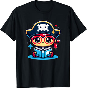 Adorable Book Lover Pirate With Reading Glasses Cute T-Shirt - T-Shirt | Black