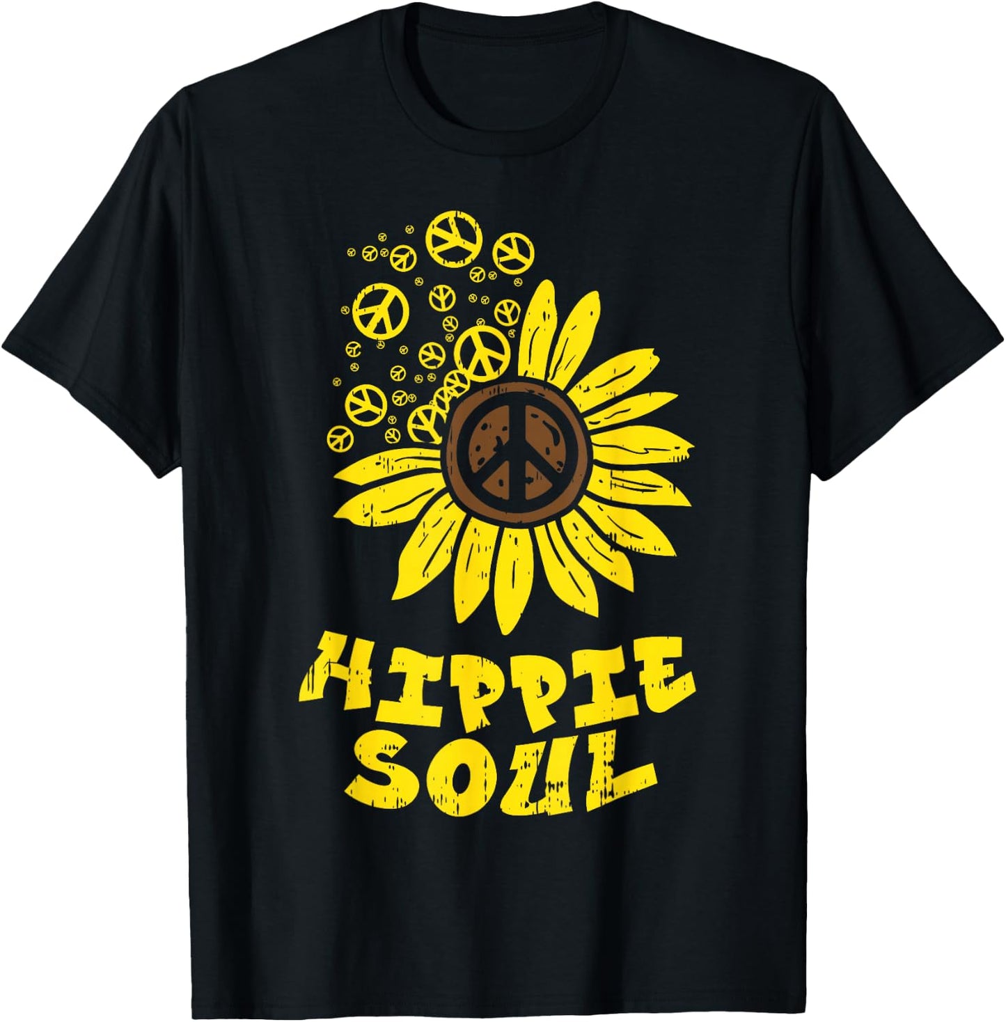 Hippie Soul Sunflower Peace Vintage Retro Floral Hippi Women T-Shirt - T-Shirt | Black