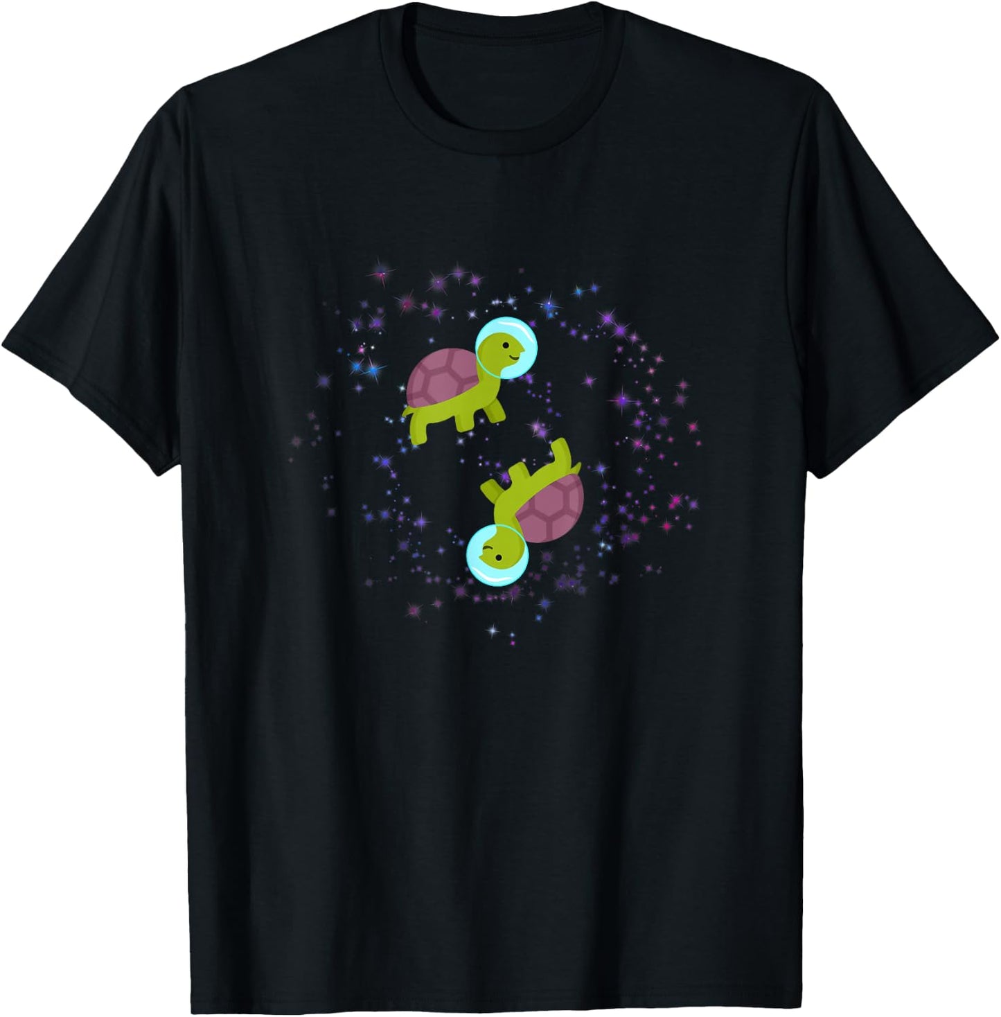 Funny Two Turtles Flying in Space Astronaut T-Shirt - T-Shirt | Black