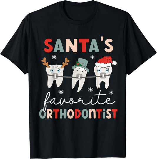 Santas favorite orthodontist christmas orthodontic dentist T-Shirt - T-Shirt | Black