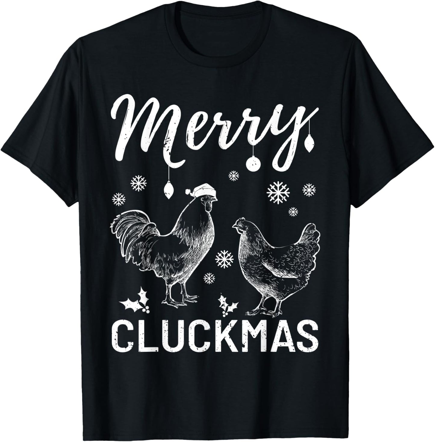 Merry Cluckmas Funny Christmas Xmas Chicken Vintage Pajama T-Shirt - T-Shirt | Black