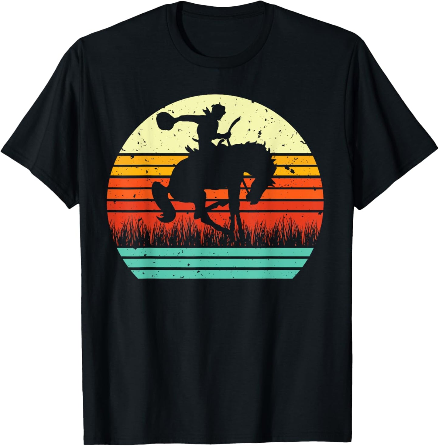 Rodeo Bucking Bronco Horse Retro Style T-Shirt - T-Shirt | Black