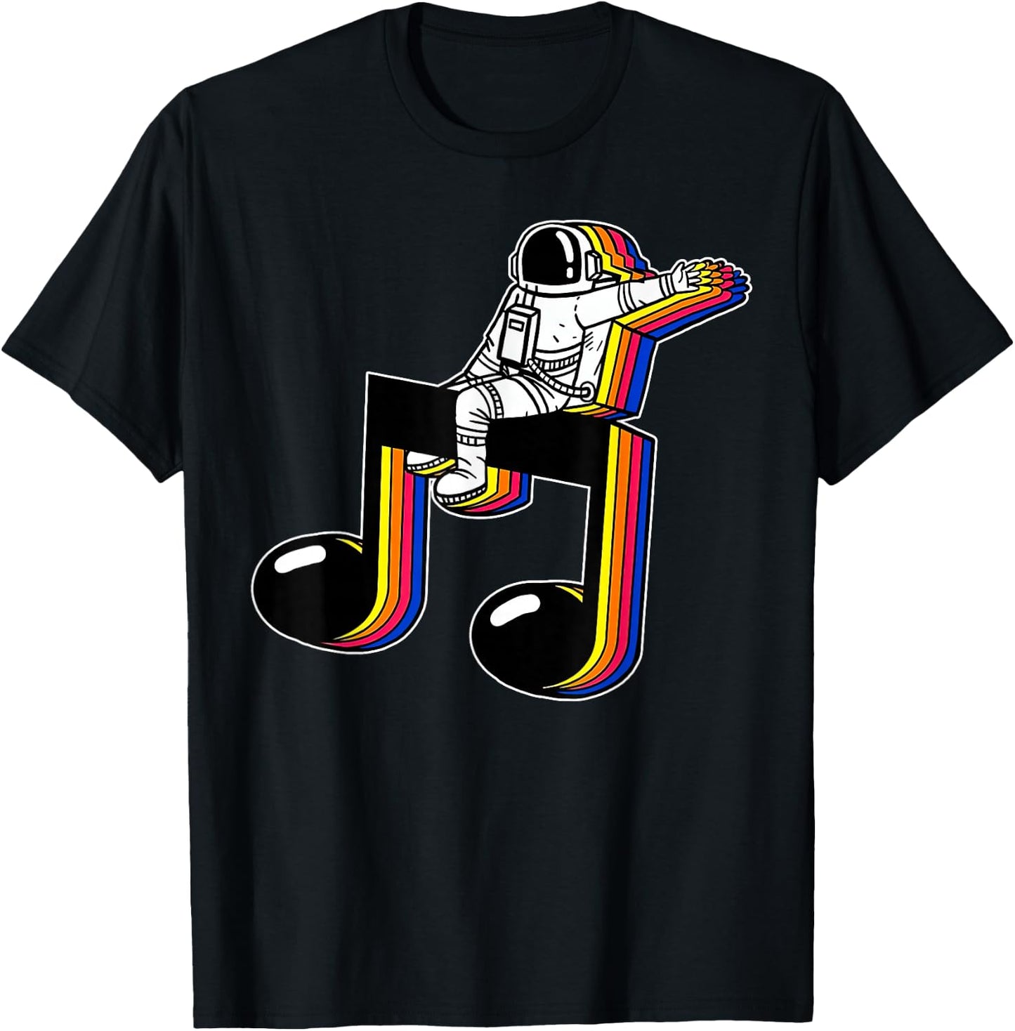 Vintage Astronaut On Music Note Space Teacher Music Lover T-Shirt - T-Shirt | Black