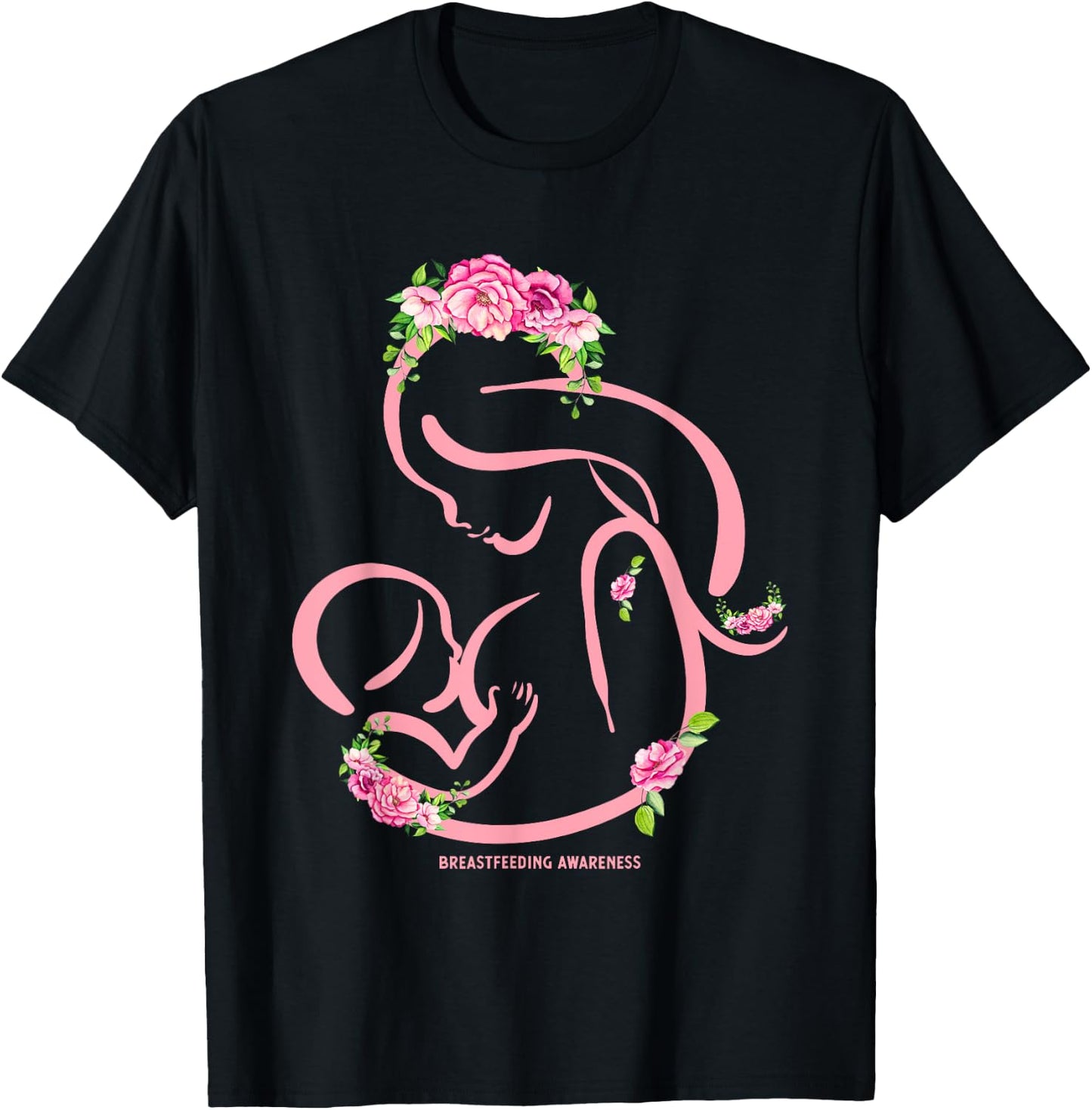 Breastfeeding Awareness Flowers - Normalize Breastfeeding T-Shirt - T-Shirt | Black
