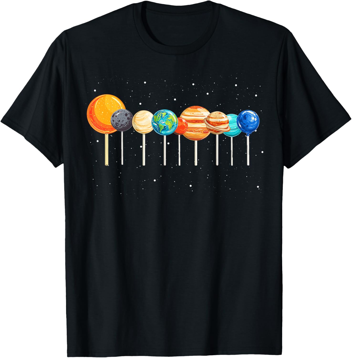 Kids Solar System Space Astronaut Lollipops Planet Boy Girl T-Shirt - T-Shirt | Black