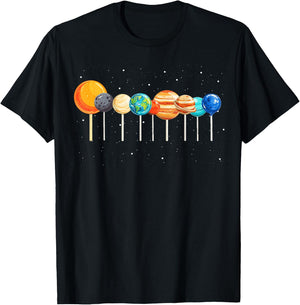 Kids Solar System Space Astronaut Lollipops Planet Boy Girl T-Shirt - T-Shirt | Black