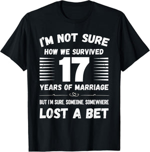 17 Year Wedding Anniversary Survived Funny T-Shirt - T-Shirt | Black