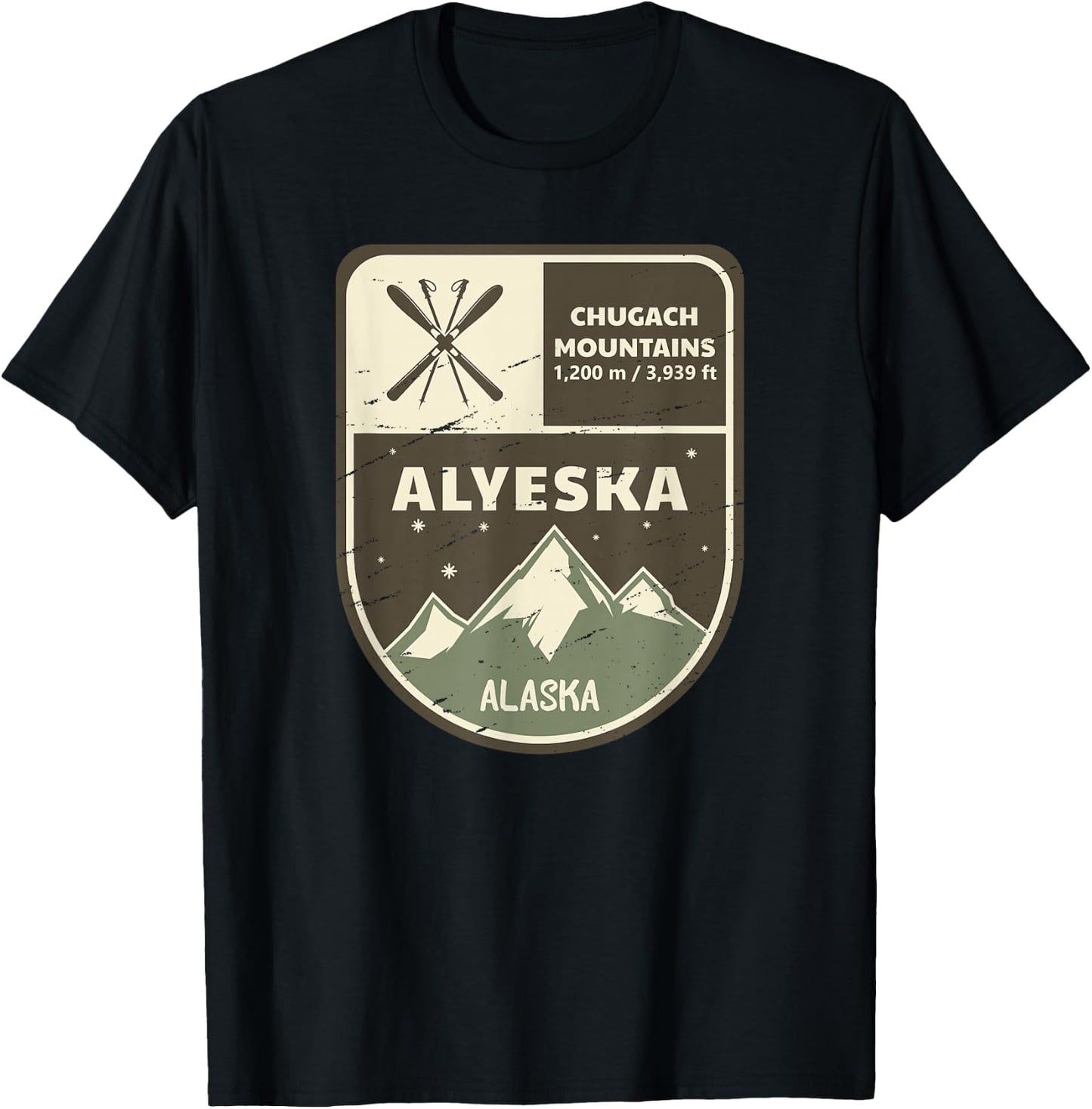 Alyeska Chugach Mountains Alaska Vintage T-Shirt - T-Shirt | Black