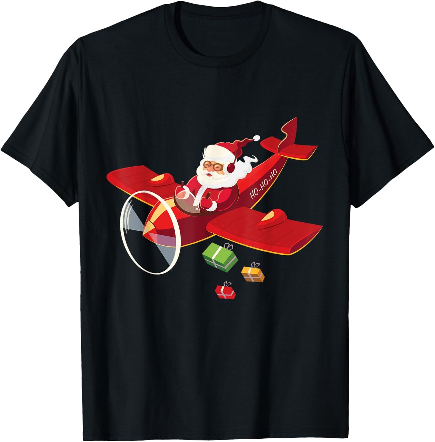 Christmas Santa Claus Pilot Flying Airplane Gift T-Shirt - T-Shirt | Black