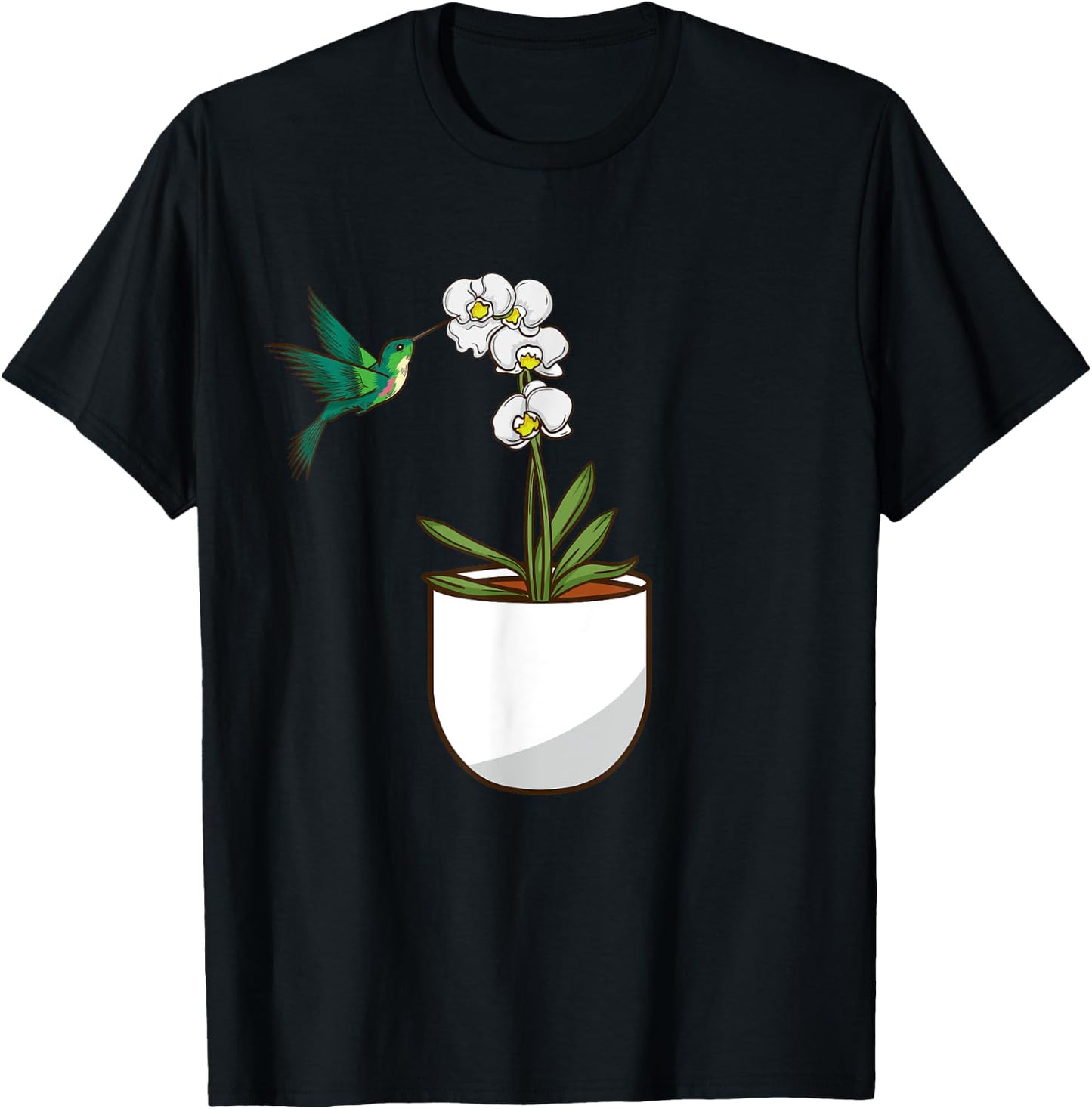 Hummingbird Orchid Flower Lover Women Bird Plants Orchid T-Shirt - T-Shirt | Black