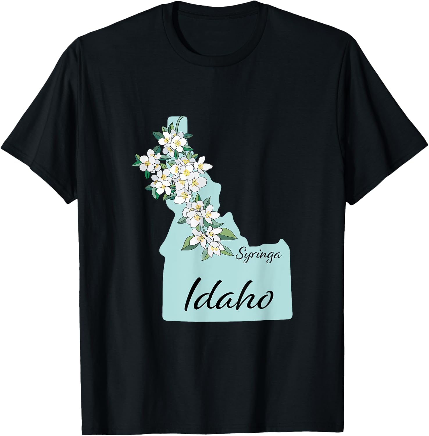 Idaho Flower Syringa T-Shirt - T-Shirt | Black