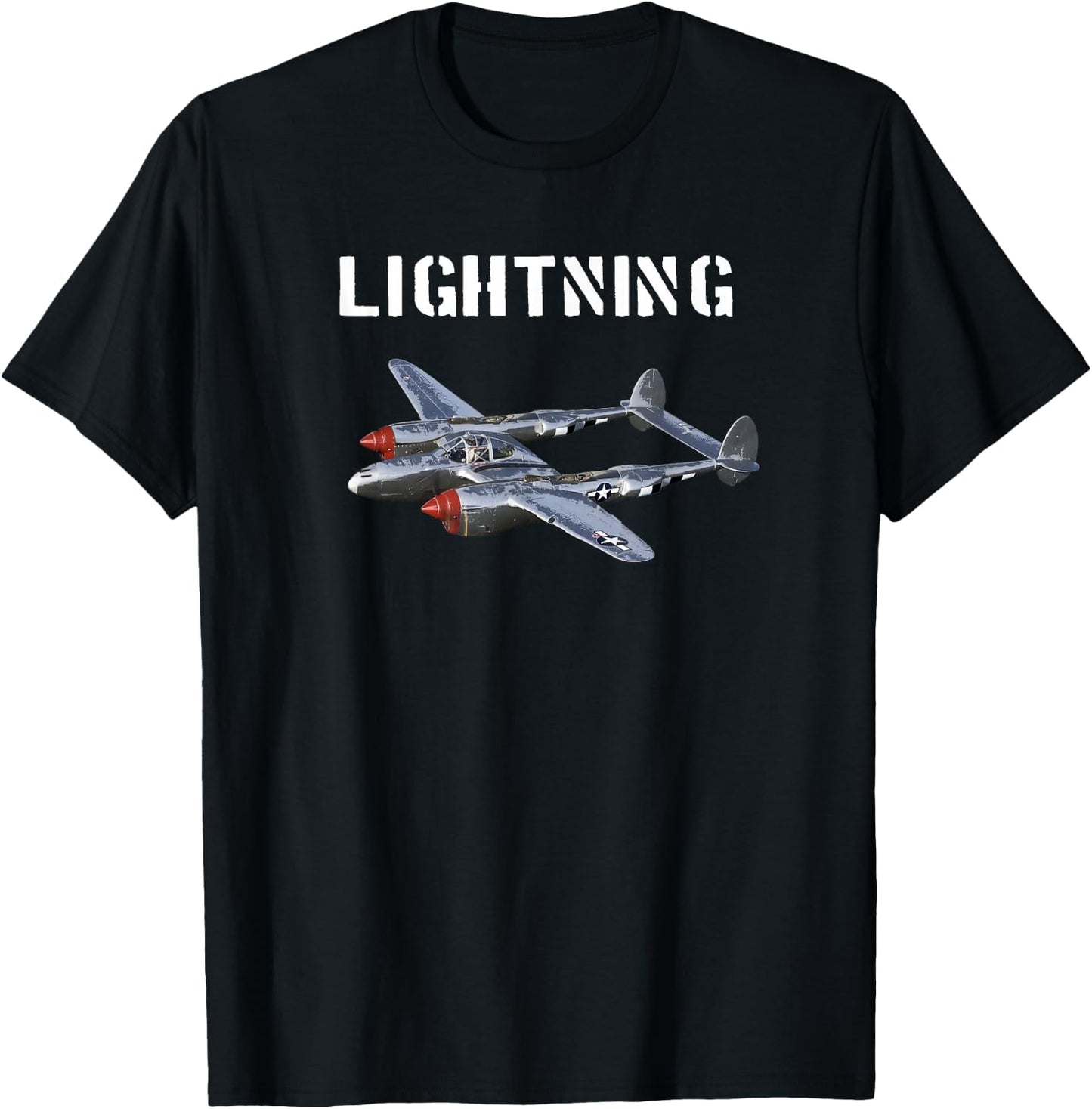 P-38 Lightning WW2 Fighter Plane US Pilot T-Shirt - T-Shirt | Black