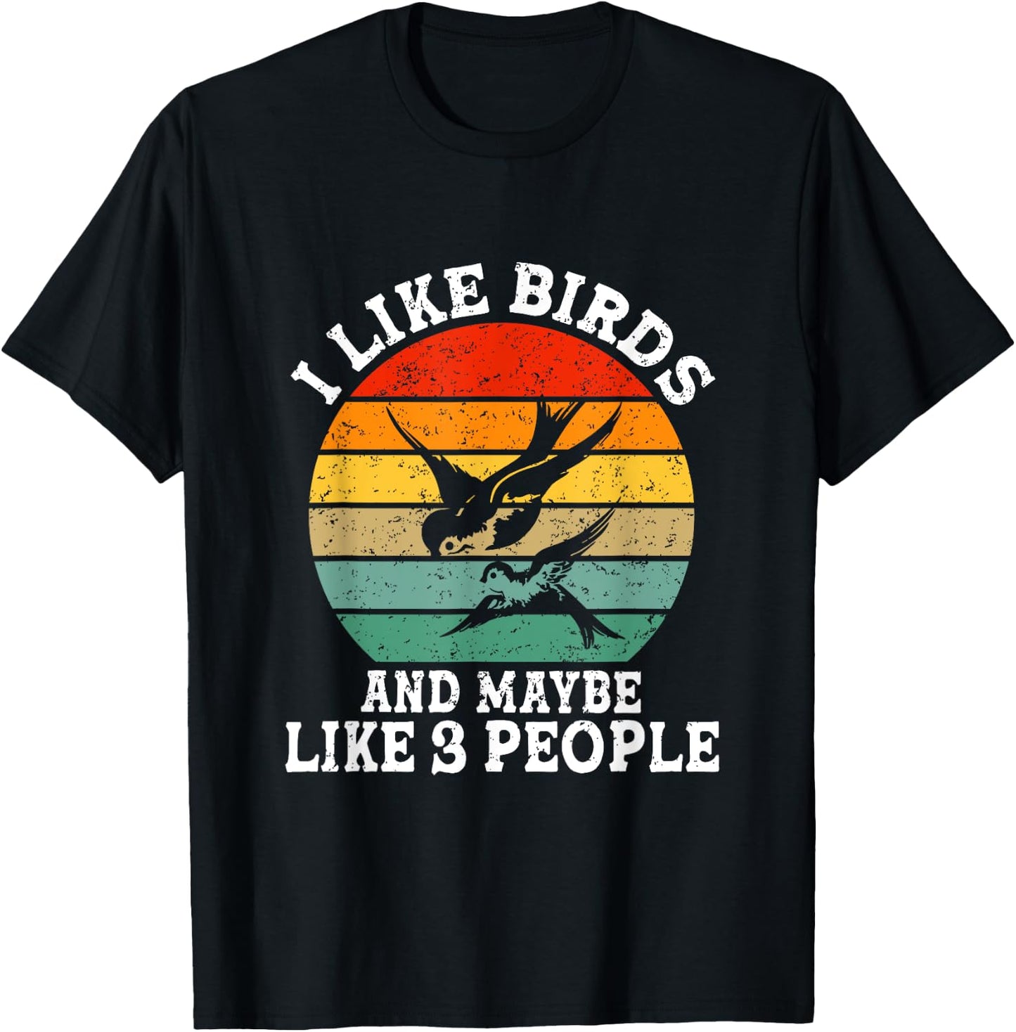 I Like Birds And Maybe 3 People Funny Retro T-Shirt - T-Shirt | Black