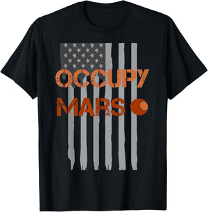 Occupy Mars Rocket scientist to conquer planets USA Flag T-Shirt - T-Shirt | Black