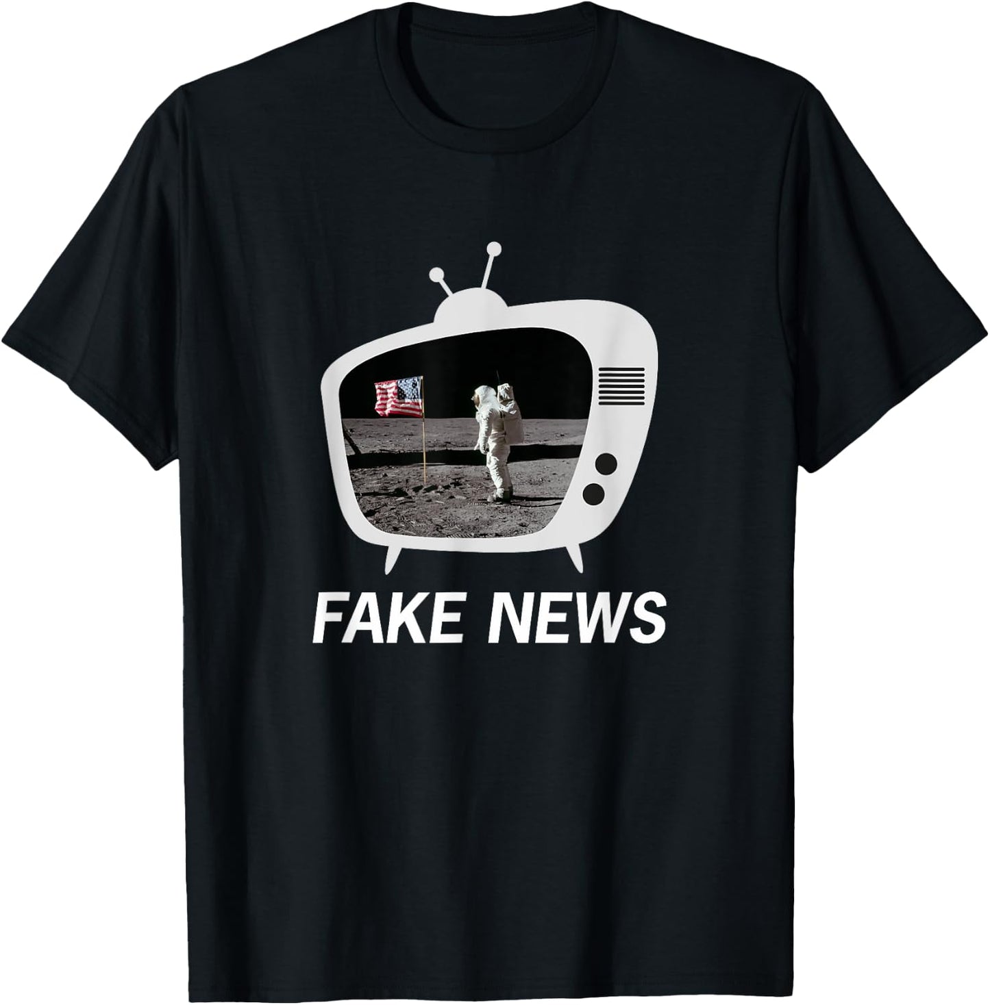 The Moon Landing was Fake News Retro TV design T-Shirt - T-Shirt | Black
